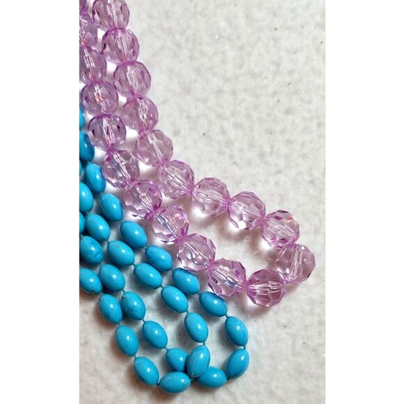 Vtg Necklace Bracelet Clip Screwback Earrings Pastel Turquoise Purple Plastic - Picture 7 of 7